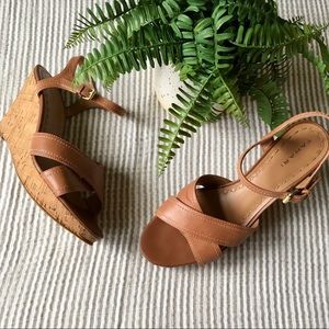 Tahari Kate Leather Cork Wedge Sandals